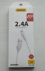 USB kabelis Dudao (L4M) microUSB (2.4A) baltas (2m)