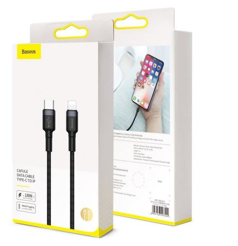 USB kabelis Baseus (CATLKLF-G1) "USB-C (Type-C) to Lightning Cable" (18W) QC3.0 juodas 1M