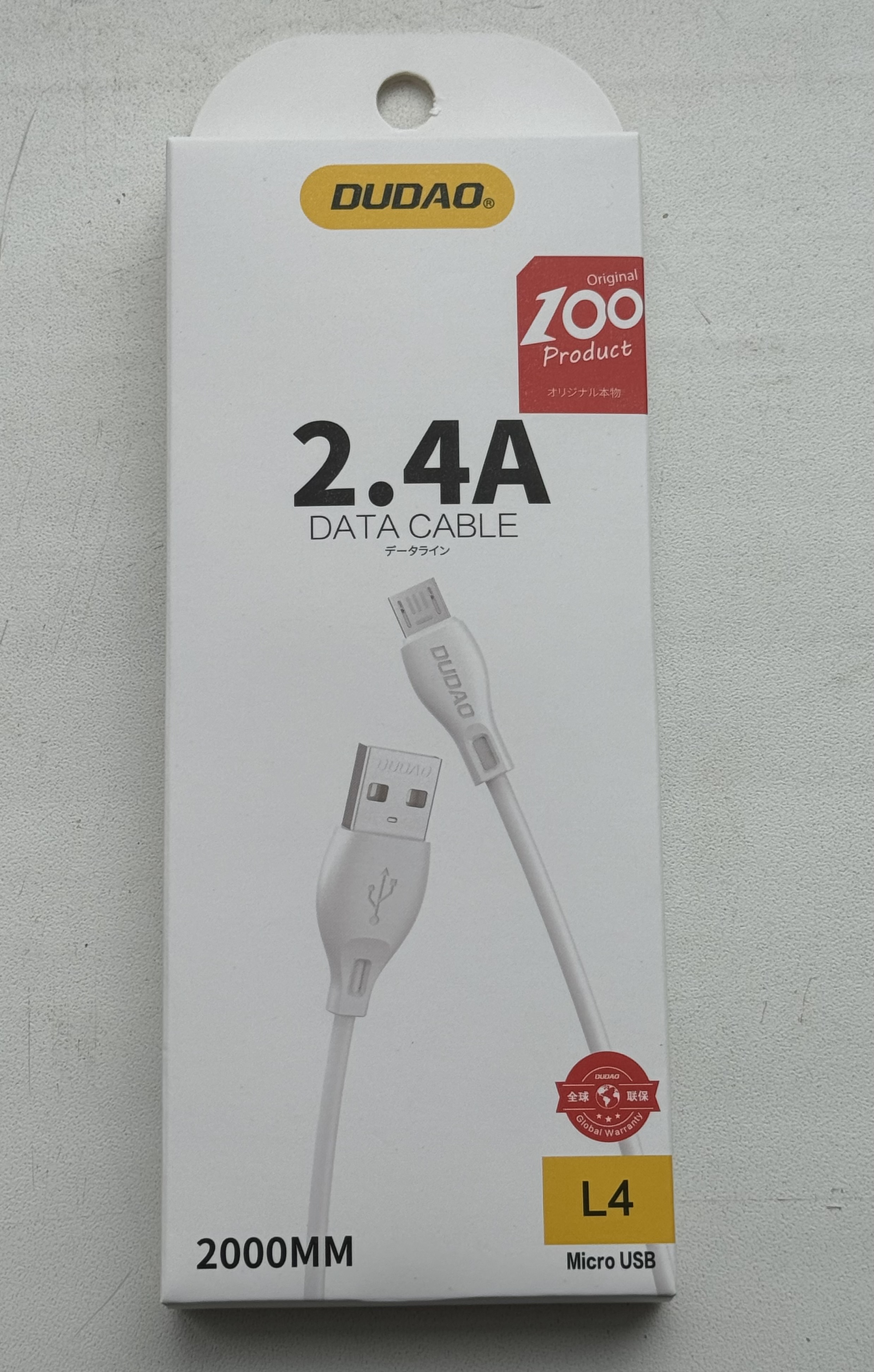 USB kabelis Dudao (L4M) microUSB (2.4A) baltas (2m)